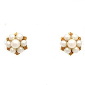 Mikimoto Earrings 18K Yellow Gold Cream Pearl